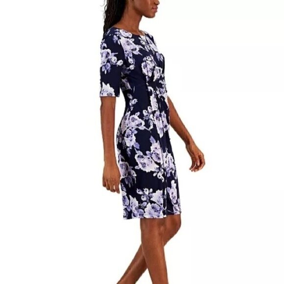 CONNECTED FAUX WRAP DRESS Petite Floral-Print -Waist Jersey Dress blue - Picture 4 of 15